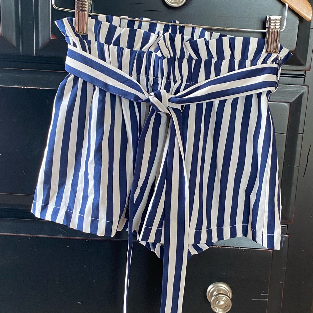 Dark blue and white striped dress shorts